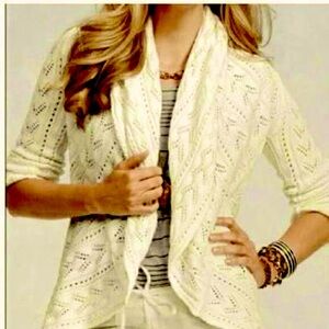 Cabi #720 Ivory Cream Open Waterfall Circle Cotton Cardigan knit Sweater Size M